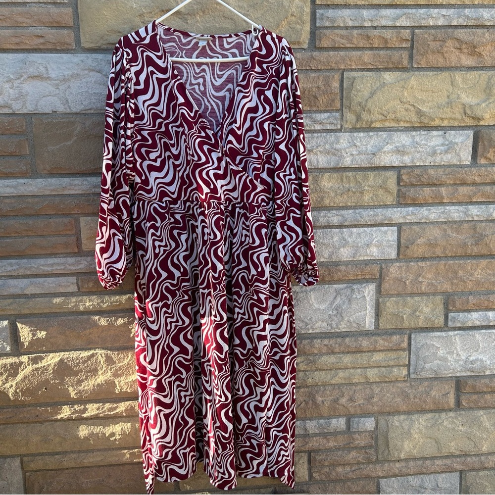 AVA & VIV maxi dress red and white size 1x with ties modest contemporary style